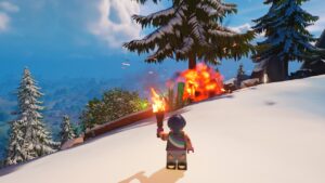 An image of an explosion caused by dynamite in LEGO Fortnite. Image captured by VideoGamer.