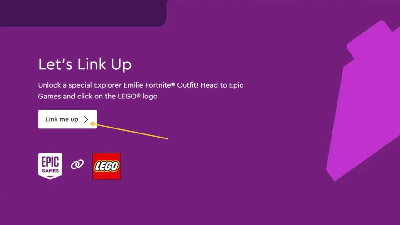 lego website page showing where to link account to epic games