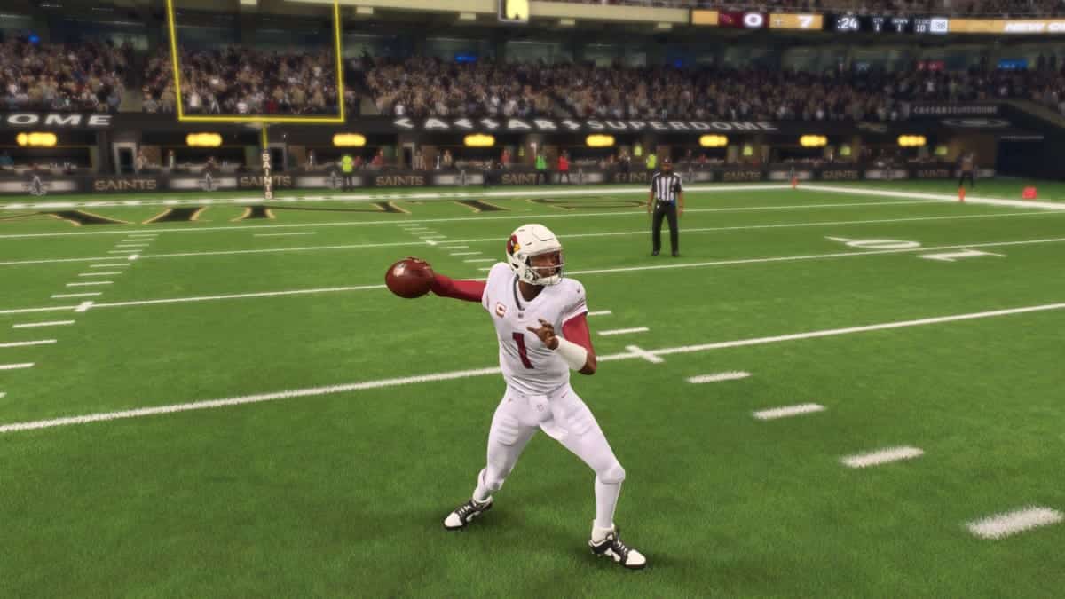 In Madden 24, the video game version of football, a player from the Team of the Week 17 is skillfully throwing a ball.