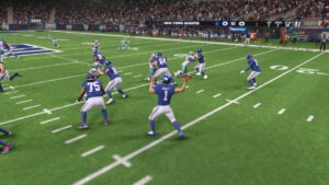 madden 24 request trade: Player throws the ball for the Giants in Superstar mode