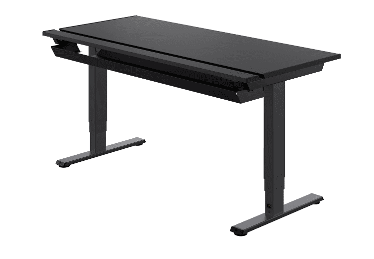 A black desk with a black top by Secretlab Magnus Pro.