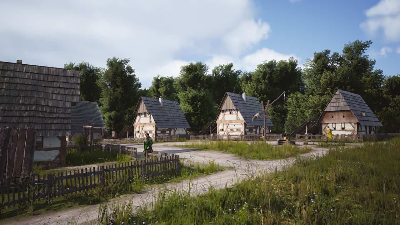 Manor Lords release date: A town with dirt paths and buildings. Image via Slavic Magic.