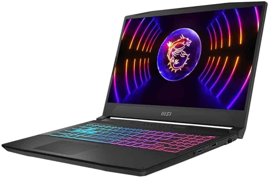 A laptop with a neon keyboard.