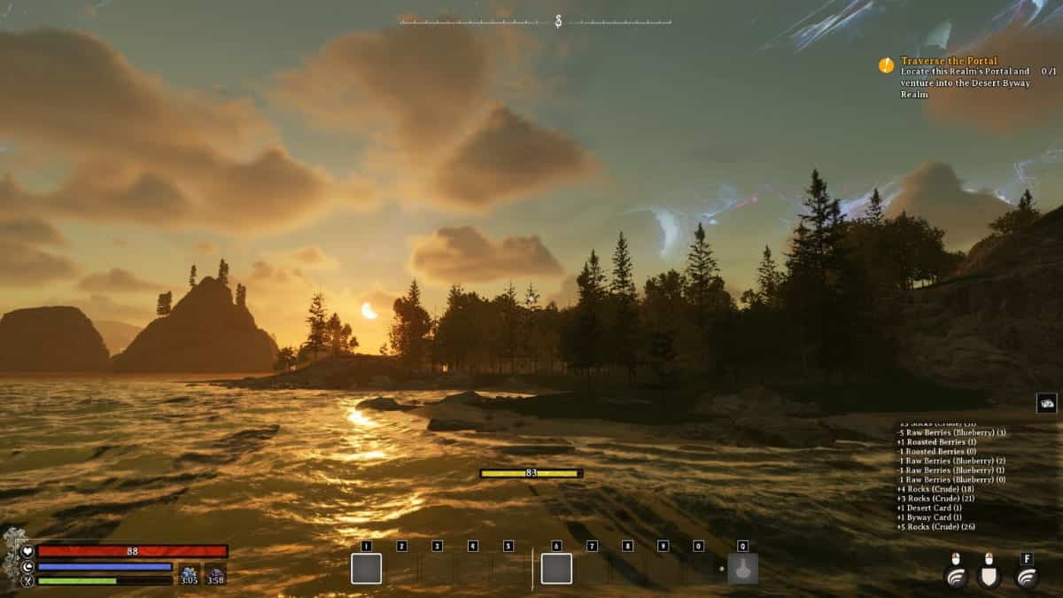 A sunset captured in a video game, viewed from a 3rd person perspective.