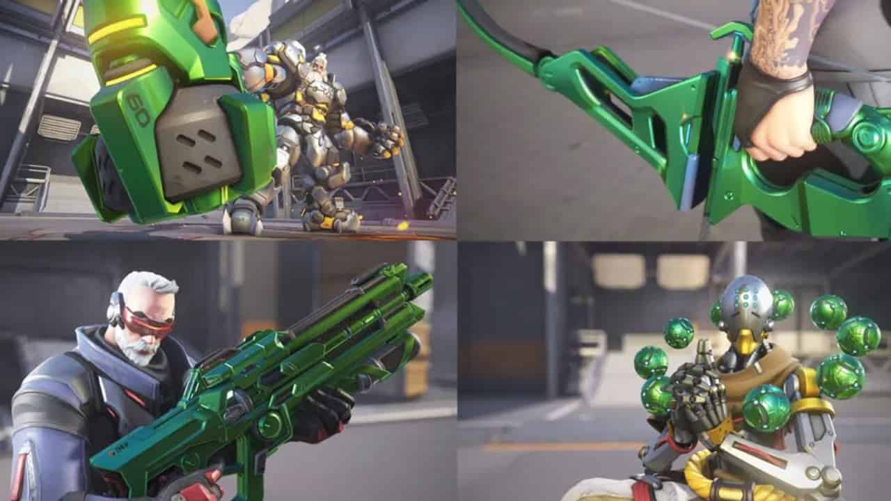 When is the Overwatch 2 Season 9 release date and what could it look like: A feature image of some emerald weapon skins.