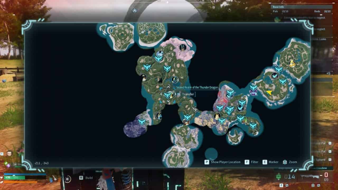 How to farm High-Quality Pal Oil in Palworld explained: Map of rough spawn area for Relaxaurus.