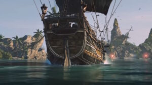 A sailing pirate ship in Skull and Bones