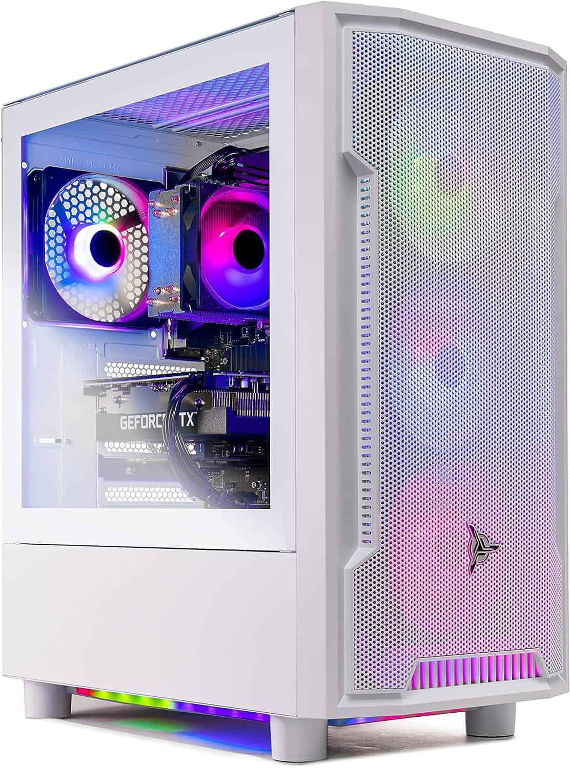 Skytech Archangel Gaming PC Desktop with colorful lights.