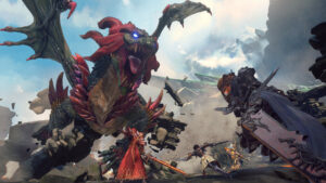 Granblue Fantasy: Relink Steam - The party faces off against a huge dragon.