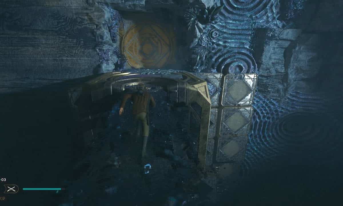 Star Wars Jedi Survivor Jedi Chamber locations: Cal running through the first Jedi Chamber in the game across a bridge.