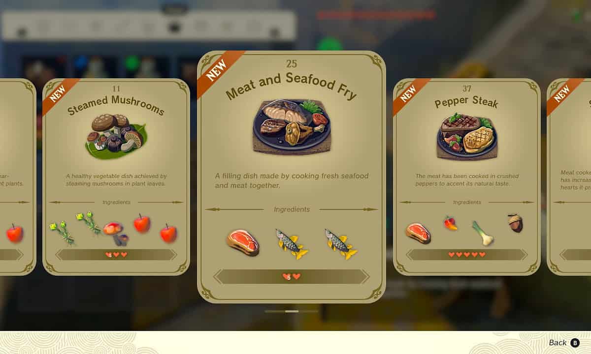 All Teras of the Kingdom recipes: Steam Mushrooms, Meat and Seafood Fry and Pepper Steak recipes. 
