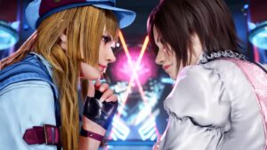 Two characters in a video game engaged in a mesmerizing face-off.