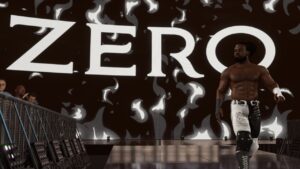 WWE 2K24 achievements - A wrestler is standing in front of a sign that says zero.